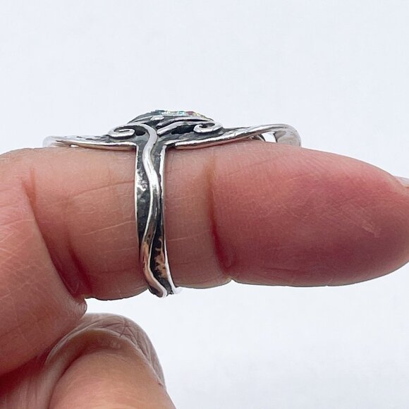 925 Handcrafted Sterling Silver & Glittery Resin Statement Ring By PZ Israel 6.5 - Picture 6 of 7